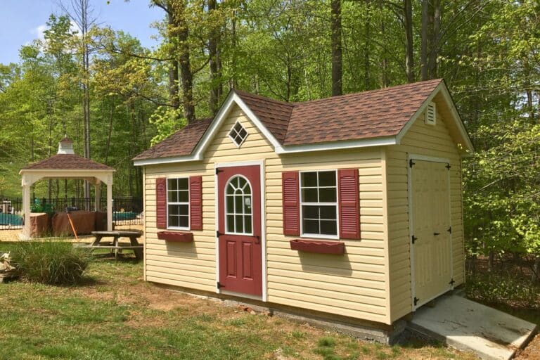 Projects 5 10x16 Vinyl Cape Cod Shed in full backyard with ramp