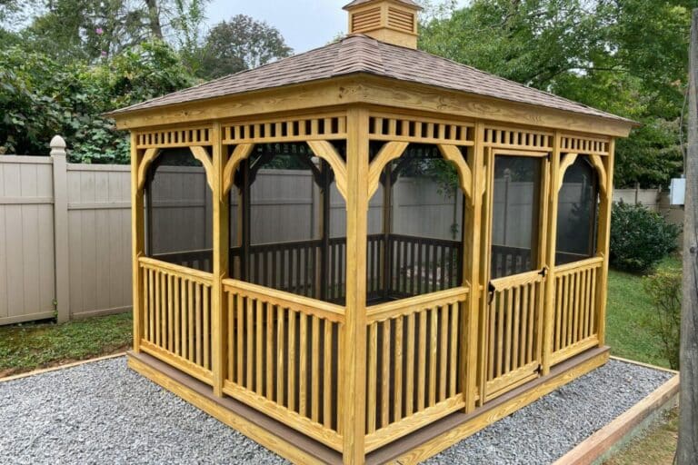 Projects 15 10x12 Wood Rectangle Gazebo on gravel pag in yard