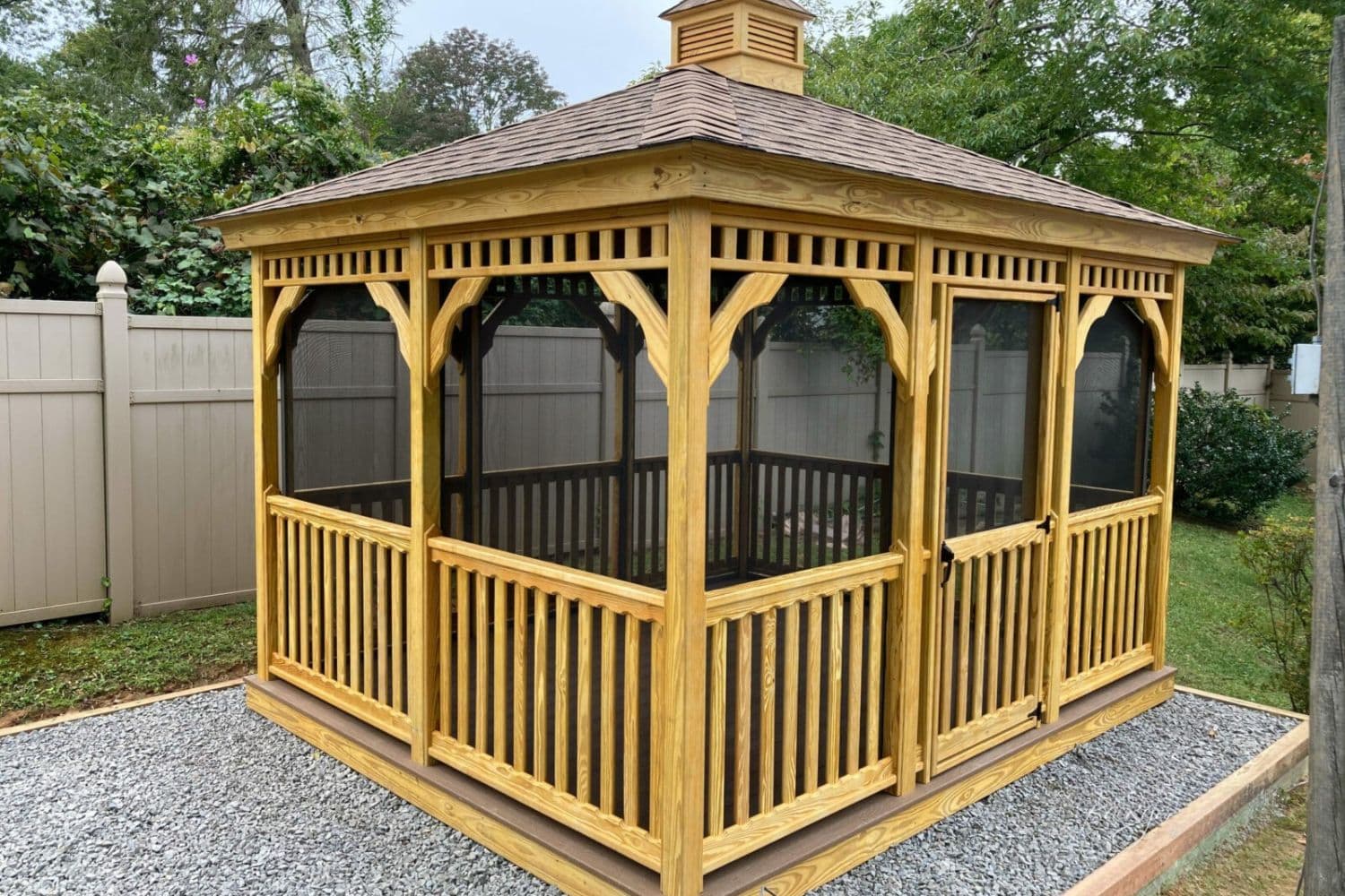 10x12 Wood Rectangle Gazebo 1 10x12 Wood Rectangle Gazebo on gravel pag in yard