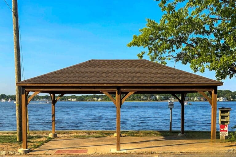 Projects 3 Lakefront wood pavilion besides lake and parking lot