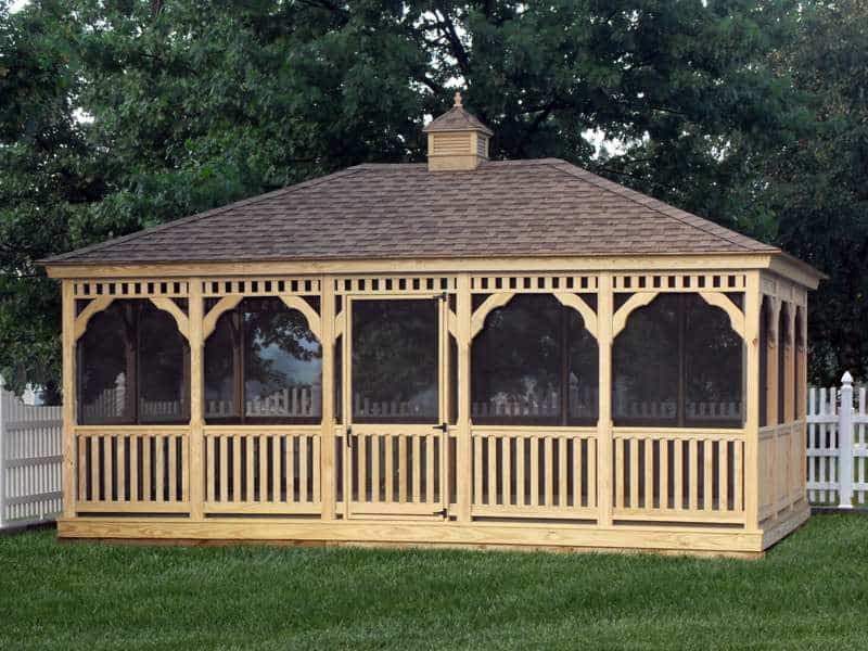 12x22 wood rectangle gazebo with screens and asphalt shingles