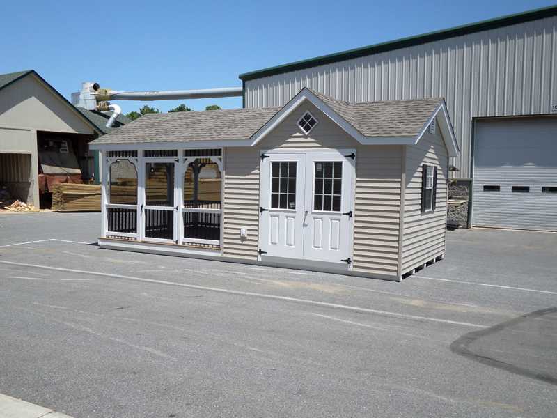 12x24 Vinyl Poolhouse with dormer; Square Black Aluminum balusters