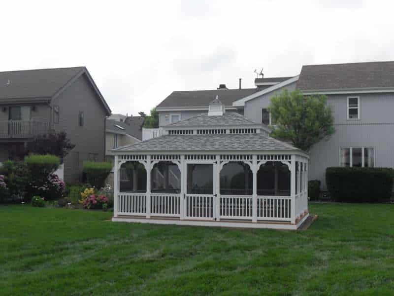 16x24 vinyl rectangle gazebo with double roof and screen package