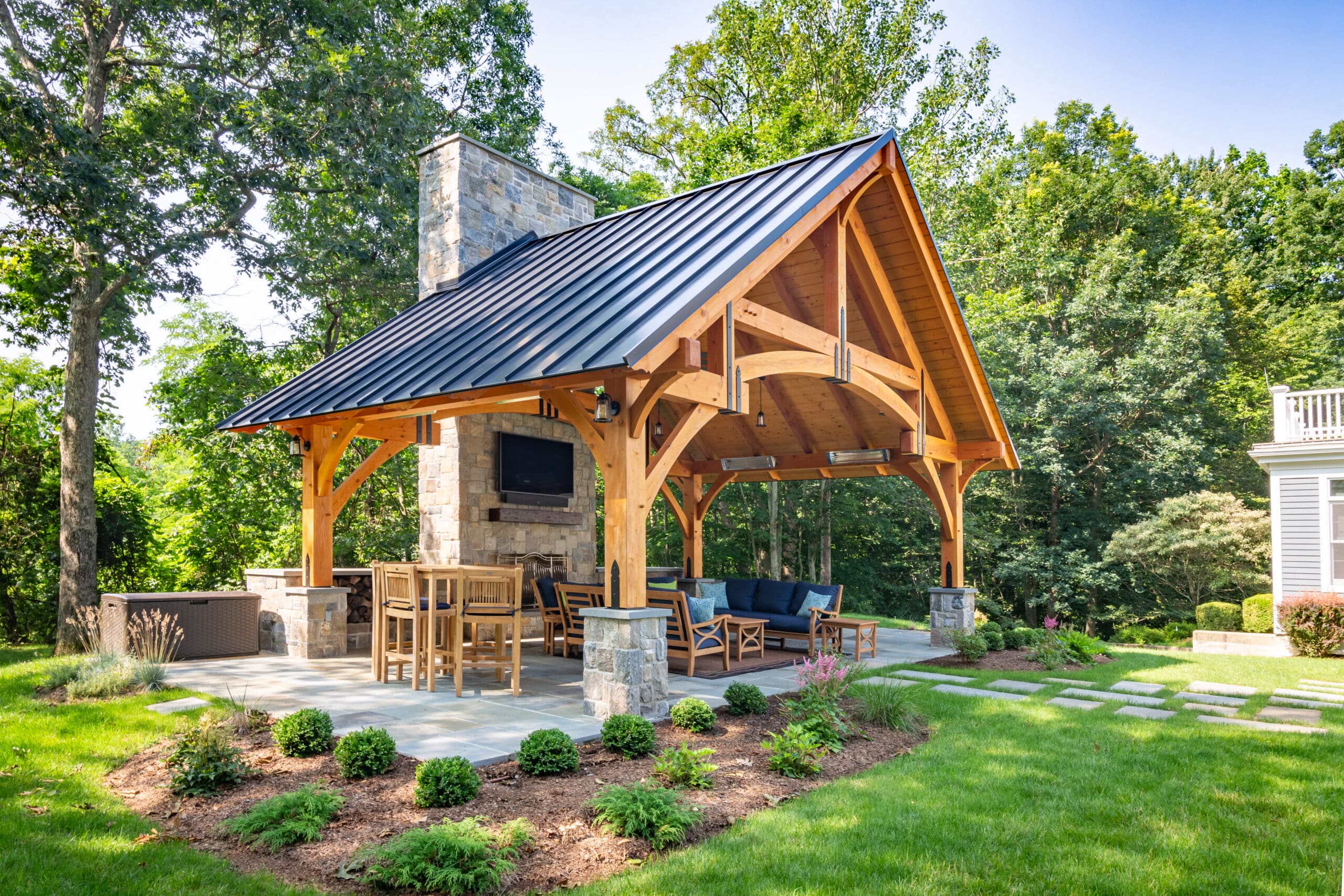 Grand Teton Timber Frame Pavilion over seating area
