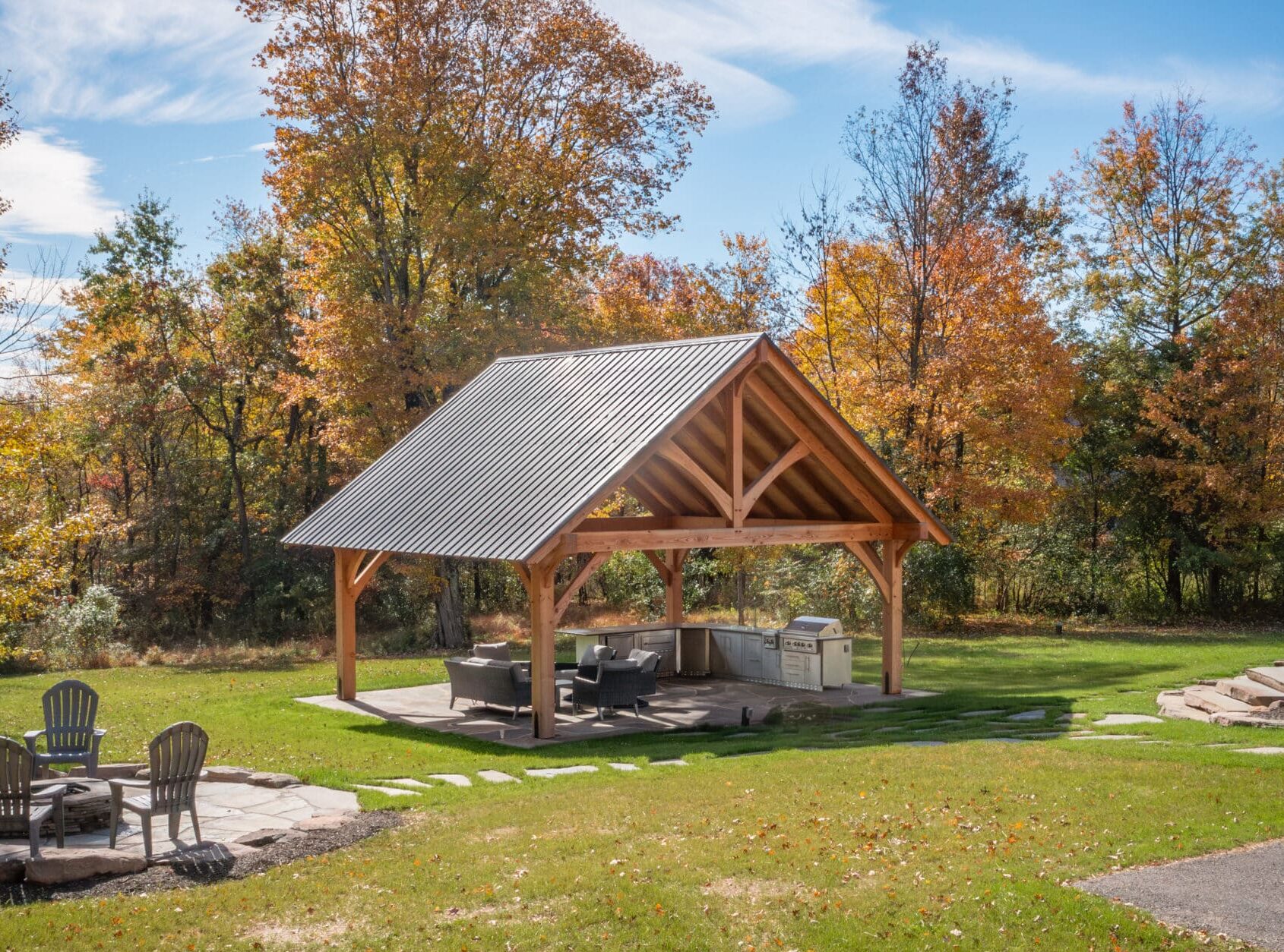Kingston Pro Timber Frame Pavilion With seating area underneath
