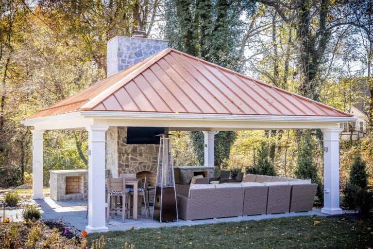 Projects 5 Caribbean Vinyl Pavilion with seating and entertainment area.