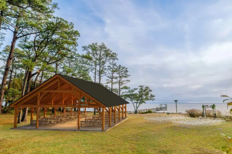 40x60 Denali Timber Frame Pavilion by the lake