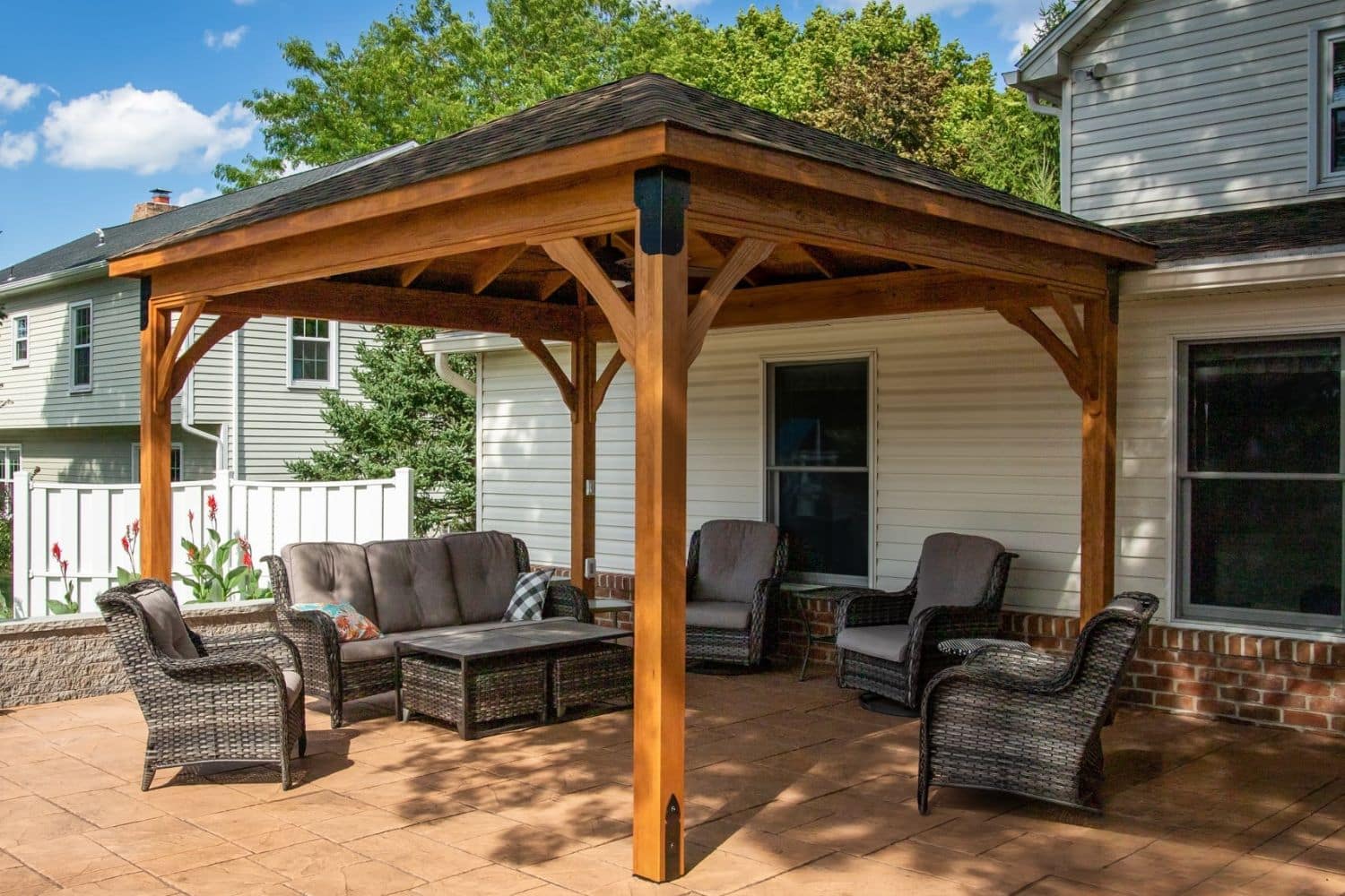 12x14 Lakefront Pavilion 1 12x14 Wooden lakefront pavilion behind home