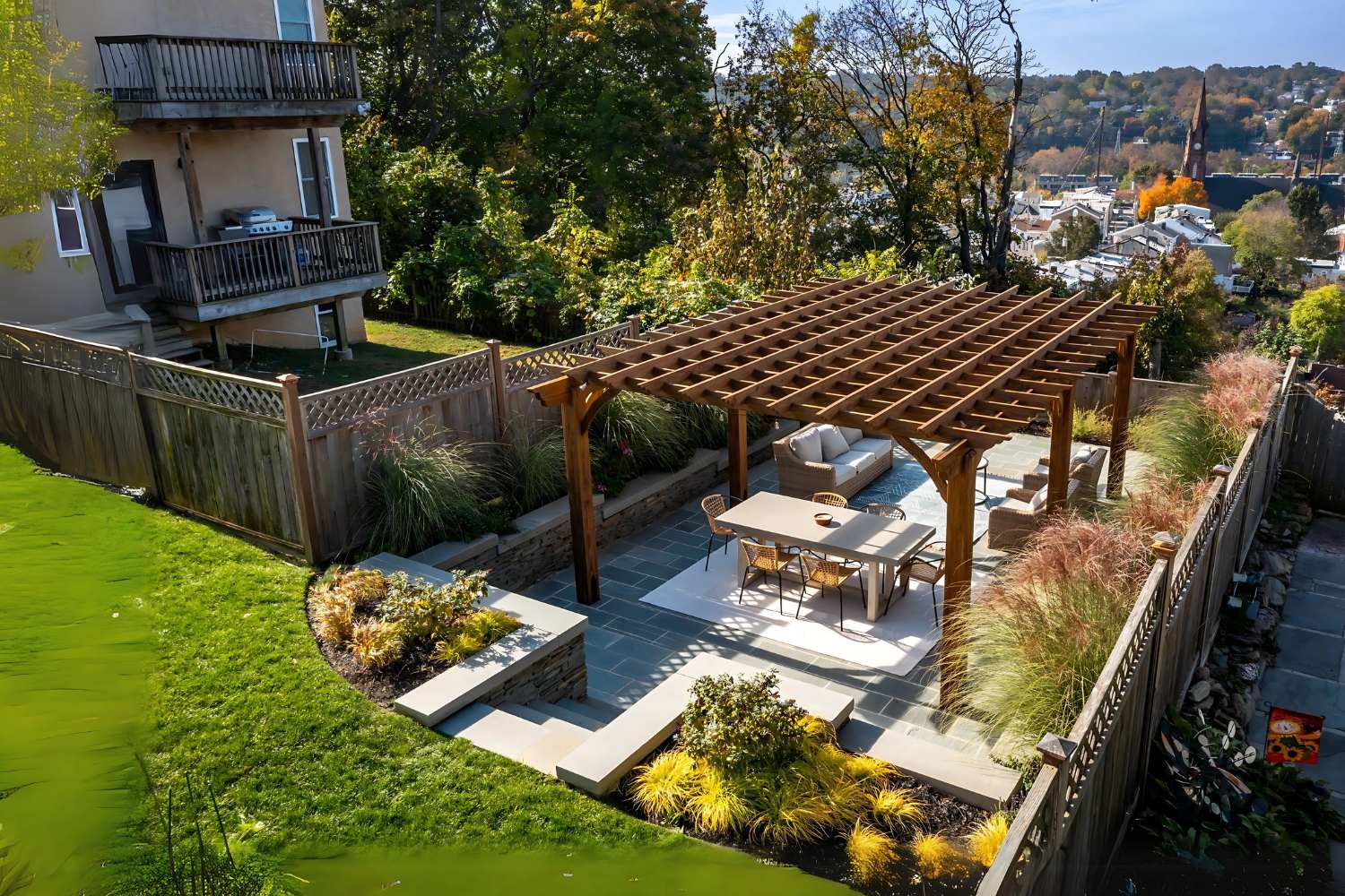 View of Cherokee Wooden Pergola from above