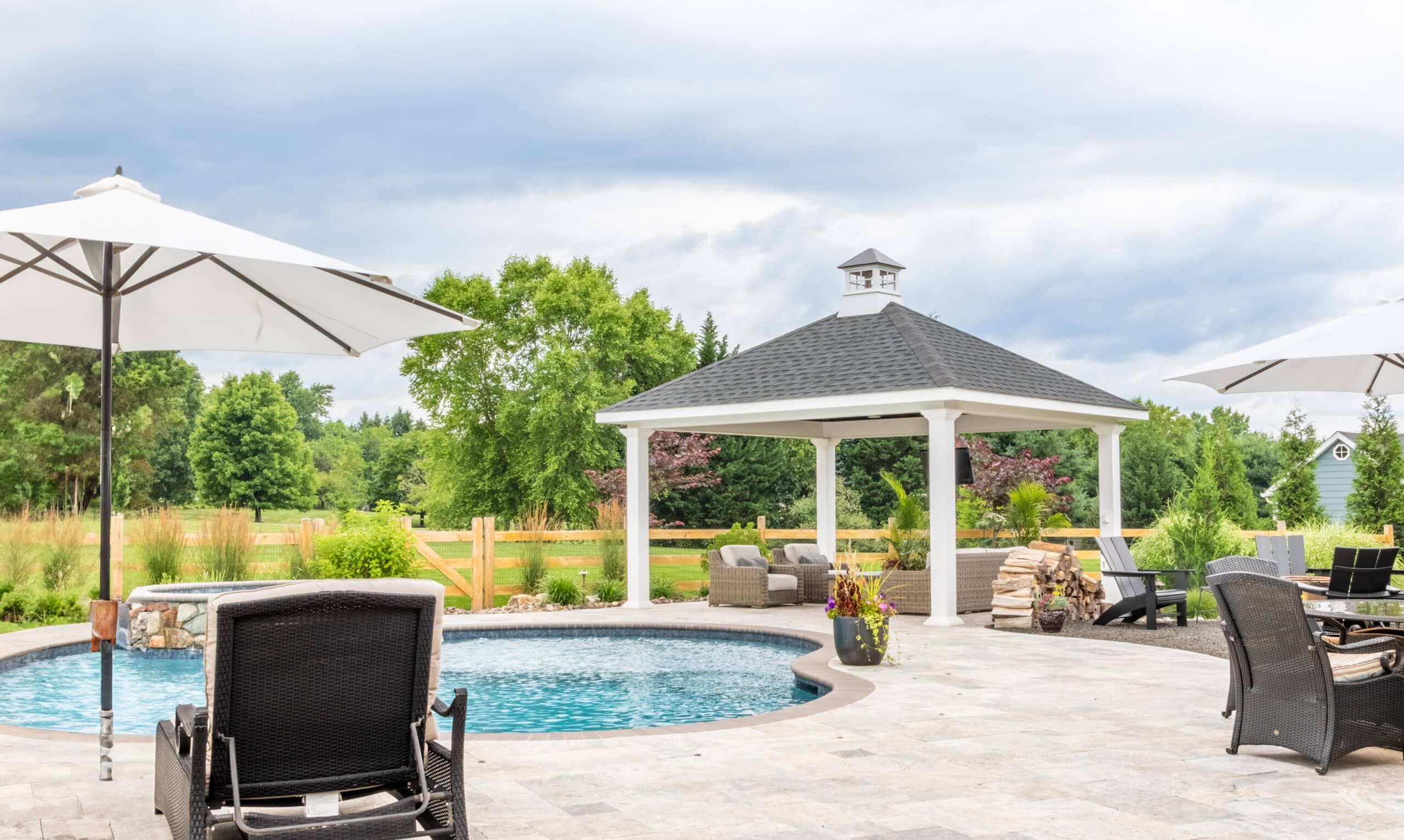 Caribbean Outdoor Living Pavilion besides pool with added cupola