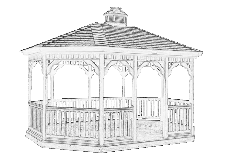 Oval Wood Gazebo sketch with no background