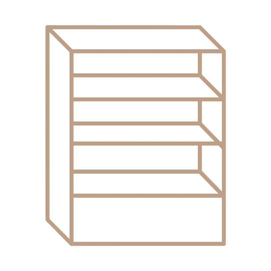 White and beige bookshelf