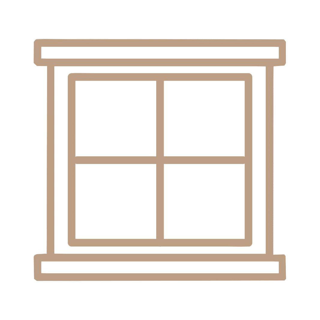Graphic of window in beige and white