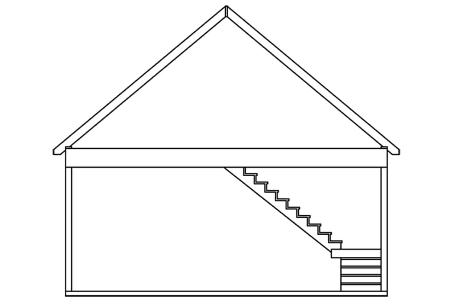 The A-Frame Garage 4 Sketch of A-Frame Empire Garage with stairs and view of rooms