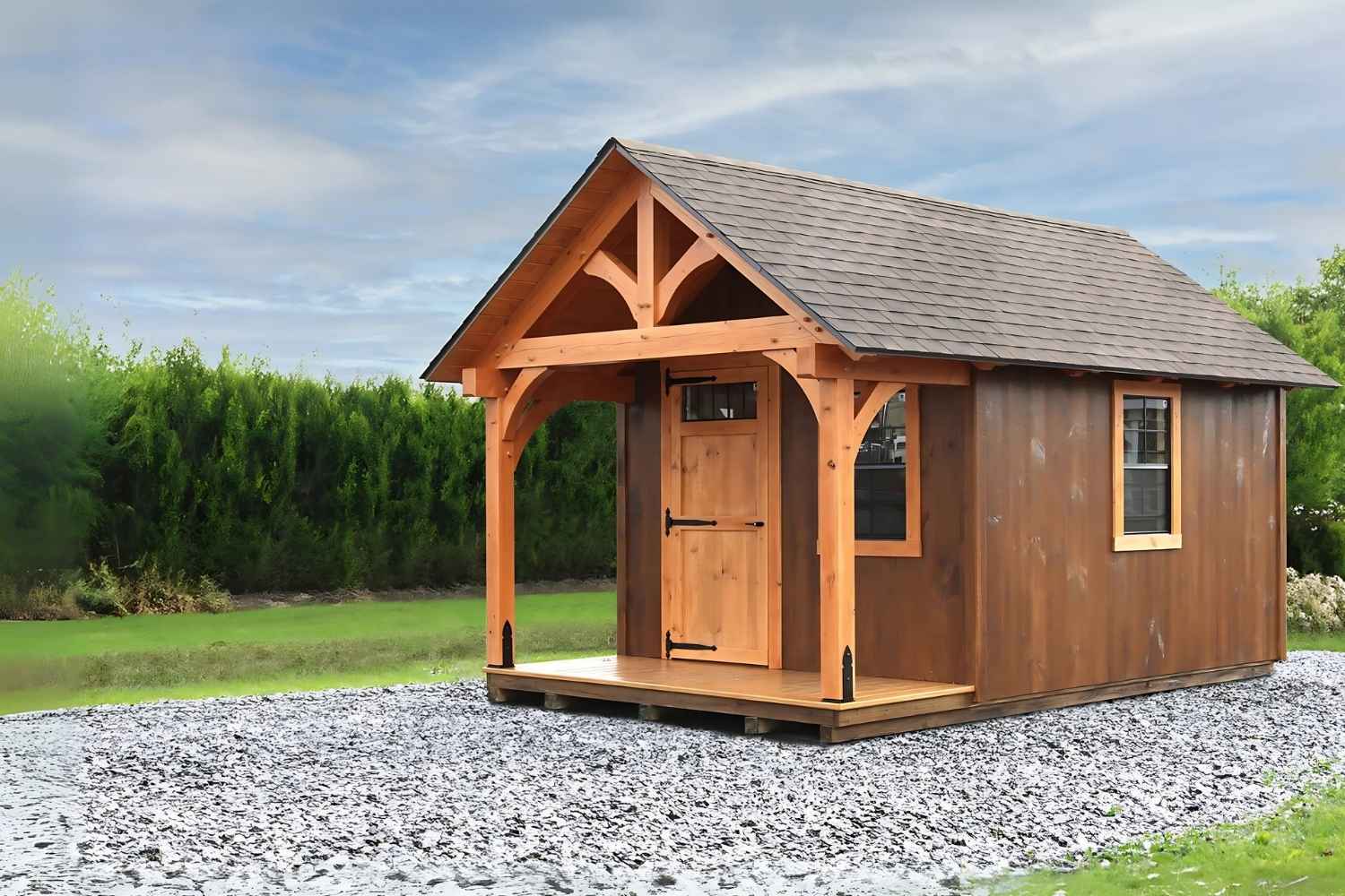 The Somerset Shed 3 Somerset Shed on gravel foundation against trees